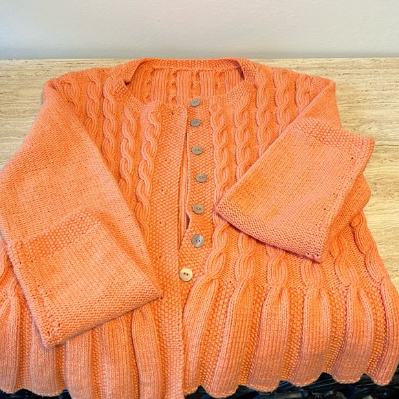 Women's Orange Hand Knited button up cable cardigan Size 8/ 10 - Picture 1 of 8